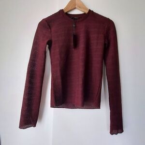 Rag & Bone Stretch Lace Burgundy Brown Long Sleeve Knit Top